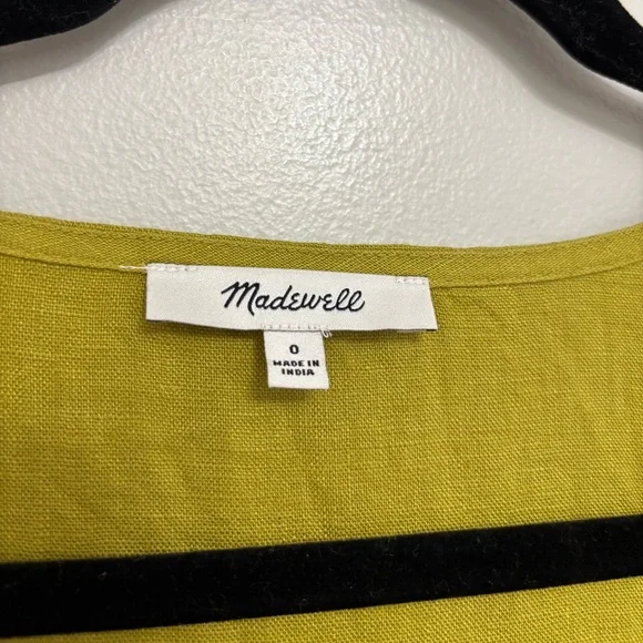 Madewell Button-Front Midi Dress in 100% Linen in Citrus Lime - Size 0 - Picture 4 of 6